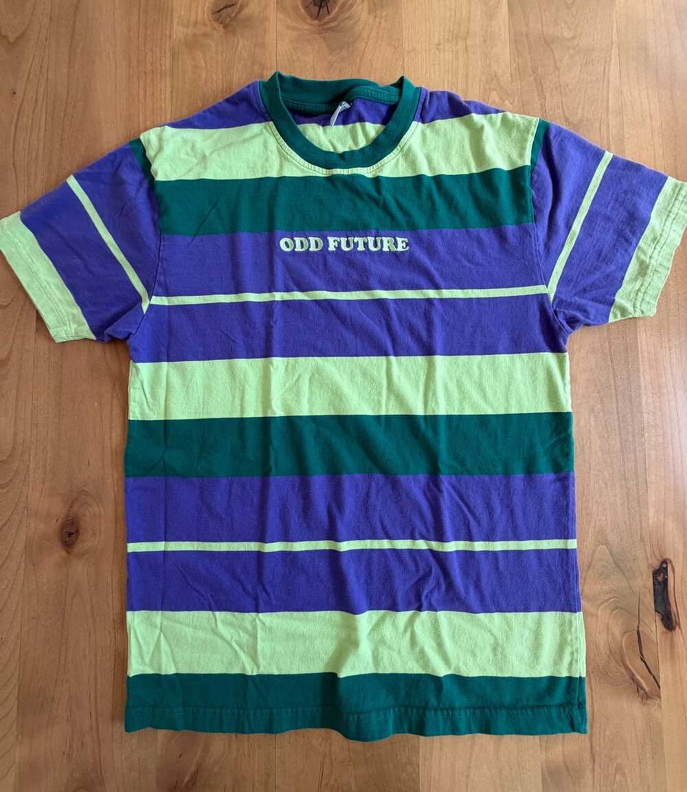 Odd Future Striped T-Shirt Size L Green Purple Embroidered Tee